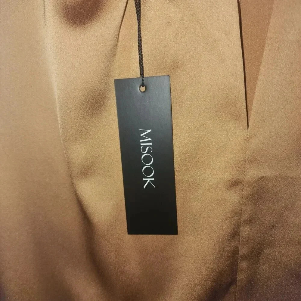 Misook Satin Pleated Twist Neck Blouse Sleeveless Gold Size Medium - Picture 6 of 10